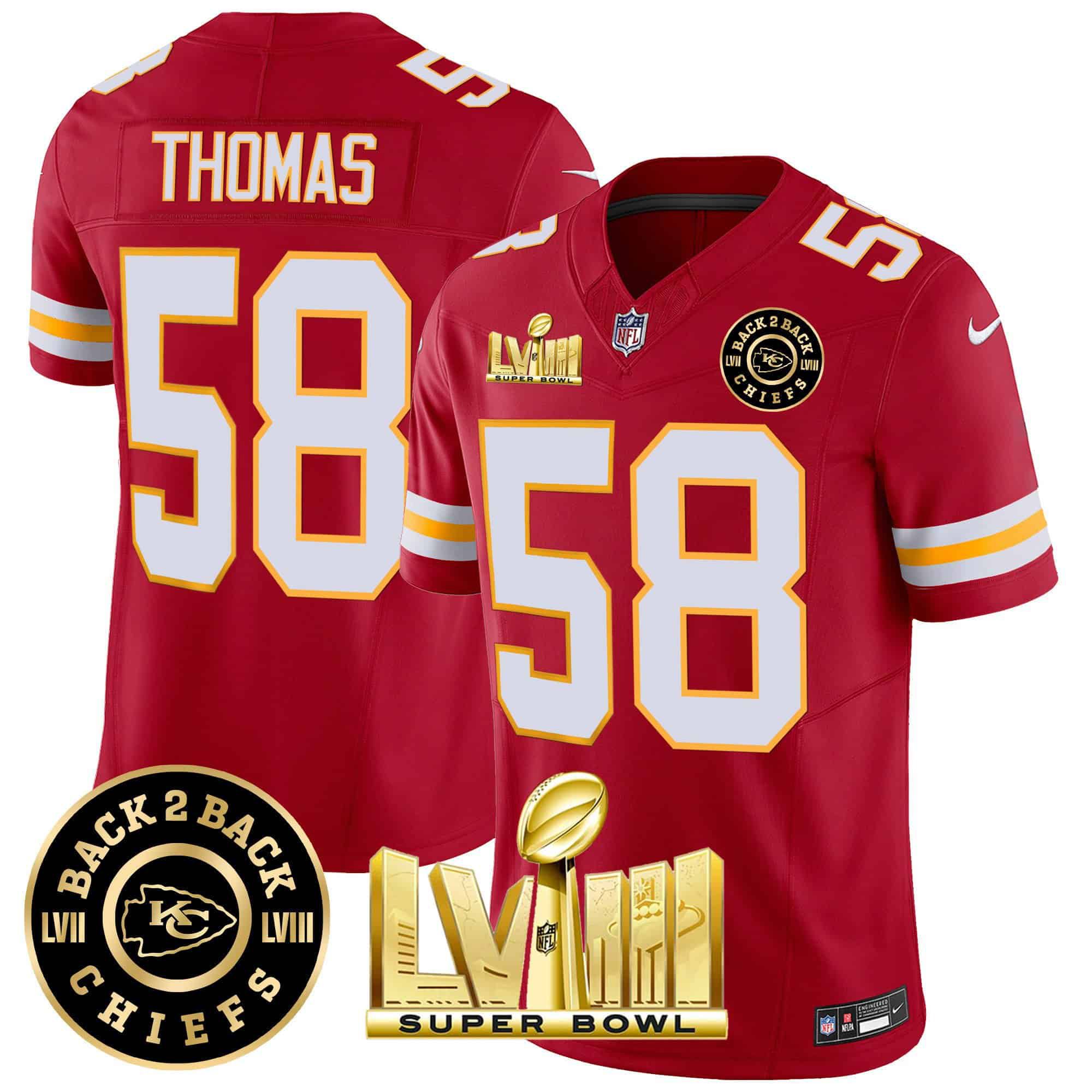 Men Kansas City Chiefs 58 Thomas Red 2024 Nike Super Bowl LVIII & Back 2 Back Patch Vapor NFL Jersey style 3